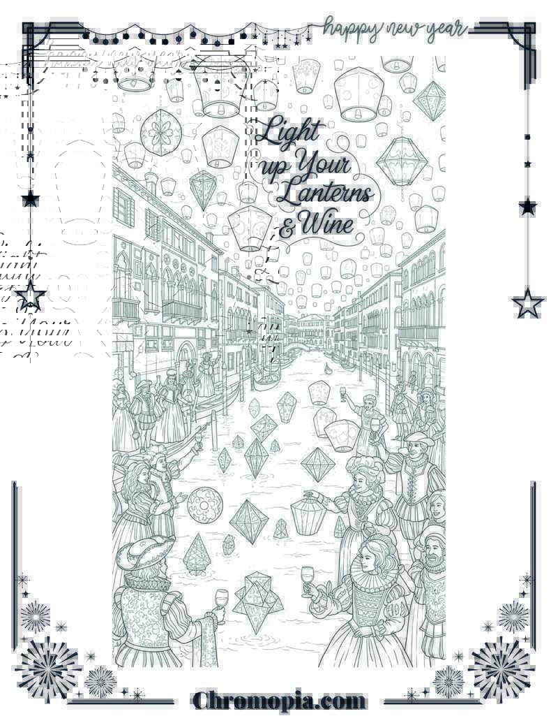 Festival of Lanterns & Wine by Venetian Canal Coloring Page