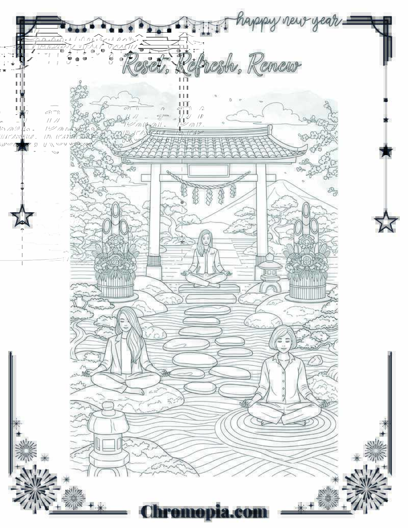 New Year’s Zen Garden Meditation Coloring Page