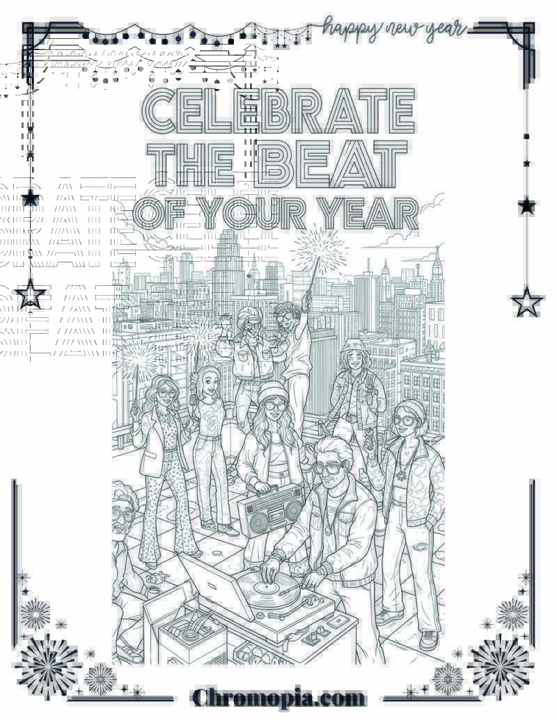 Retro Vinyl & Sparkler Urban Bash Coloring Sheet