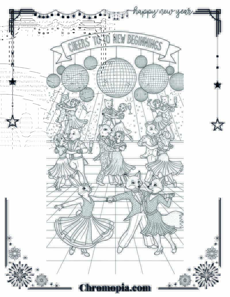 Anniversary Animal Ball Glitter & Glamour Dancing Coloring Page