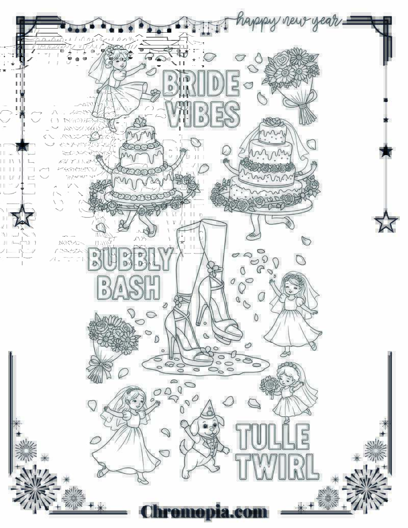 Bridal Shower Bubbles Wedding Day Fun Coloring Sheet