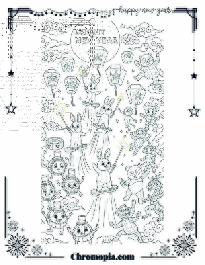 Chinese Mid-Autumn Glow Lantern Light Disco Coloring Page