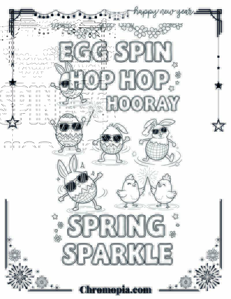 Easter Egg-citement Spring Dance Party Coloring Sheet