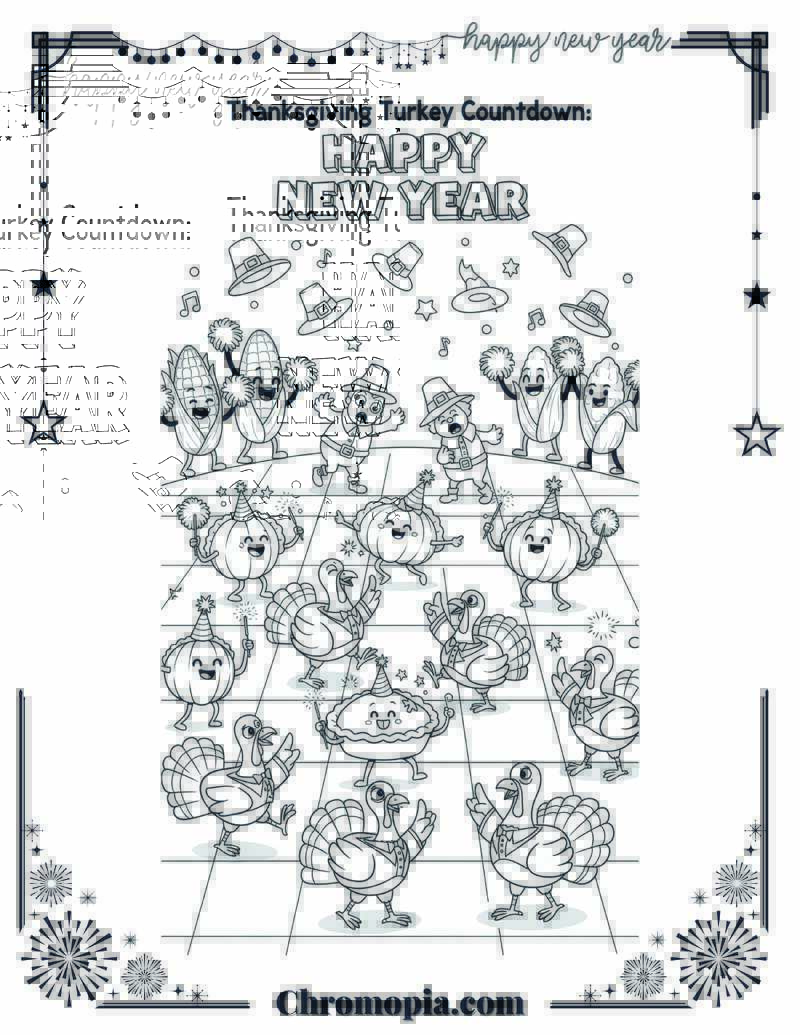 Thanksgiving Turkey Countdown Festive Dance-Off Coloring Sheet