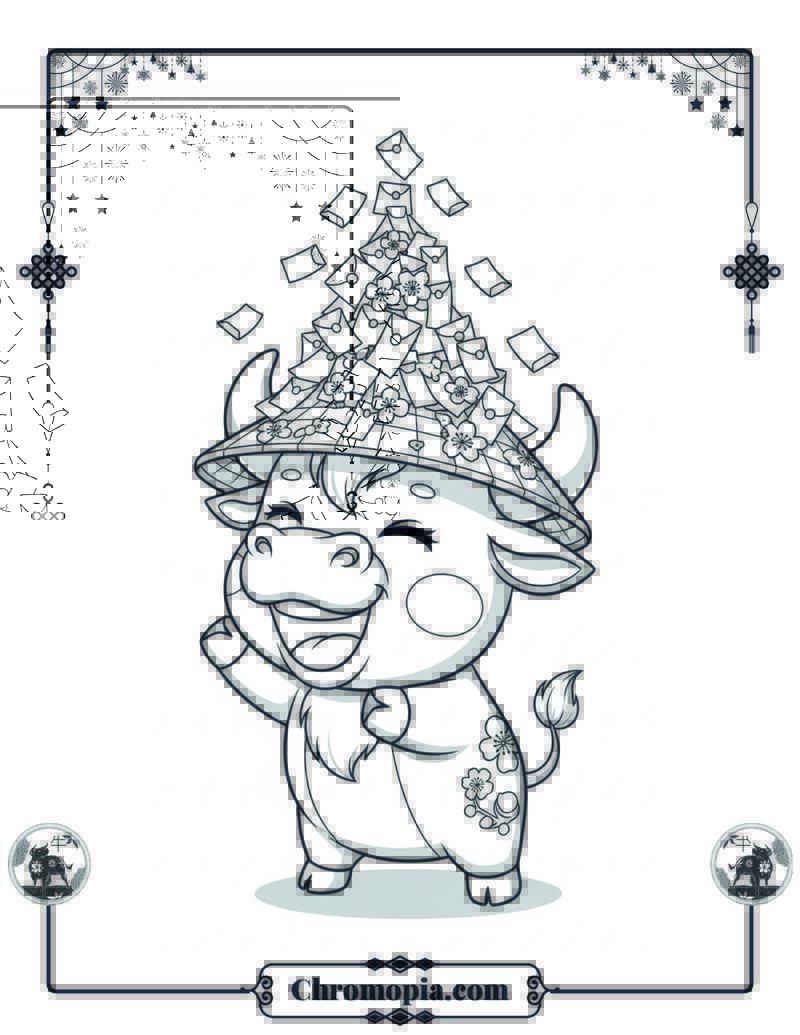 Cute Ox with Red Envelope Avalanche Coloring Page