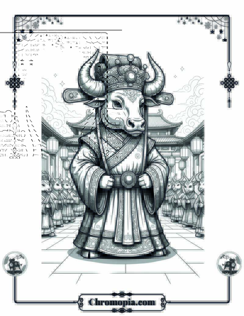 Jade Emperor’s Zodiac Ox Selection Coloring Page