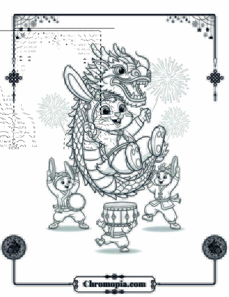 Rabbit & Dragon Dance Remix Coloring Sheet