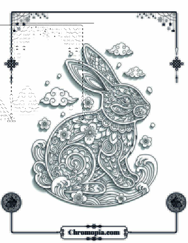 Papercut Style Rabbit Art Coloring Sheet