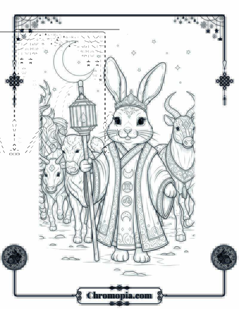 Rabbit Leading Zodiac Parade Coloring Sheet