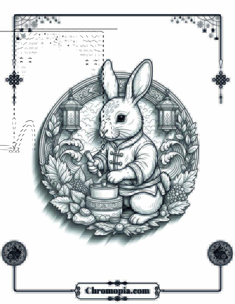 Mystic Rabbit Herb Worker Mandala Coloring Page