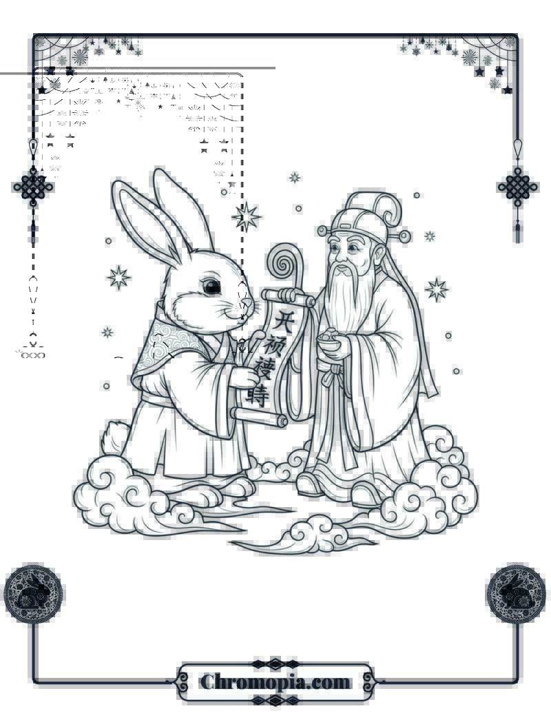 Wise Rabbit and Jade Emperor Coloring PageFirst Colors of the New Year