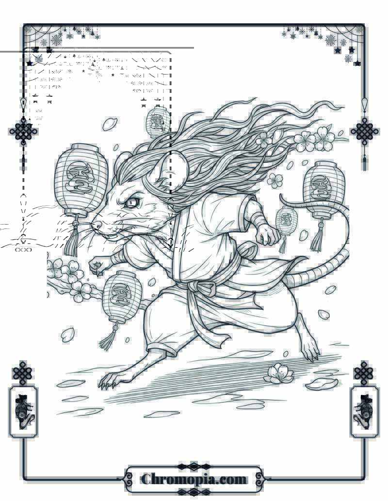 Anime Style Dynamic Racing Rat Coloring Page