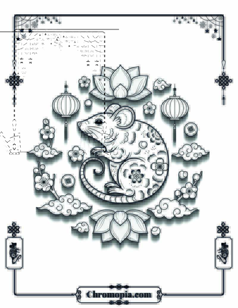 Mandala Art Year of the Rat Coloring Page