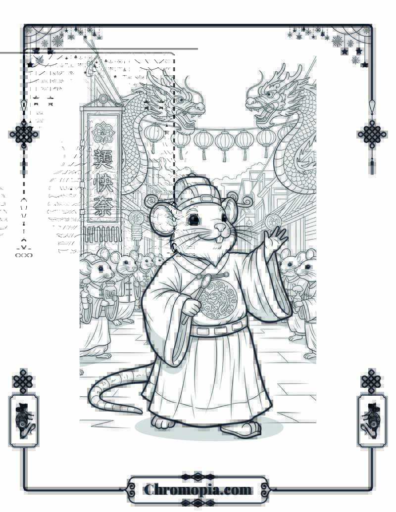 Rat Emperor’s Lunar New Year Parade Coloring Page