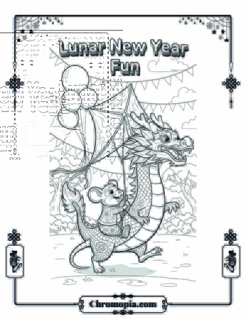 Rat Riding Dragon Kite Coloring Page