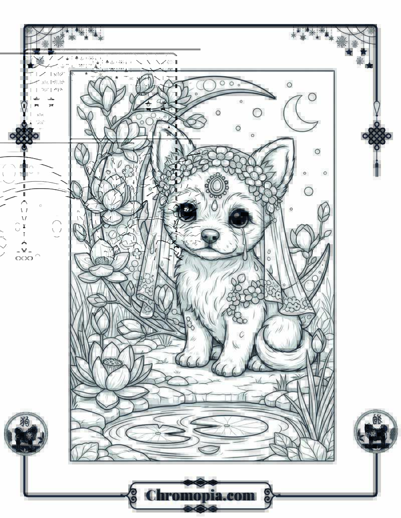 Weeping Moon Pup in Blossom Garden Coloring Page