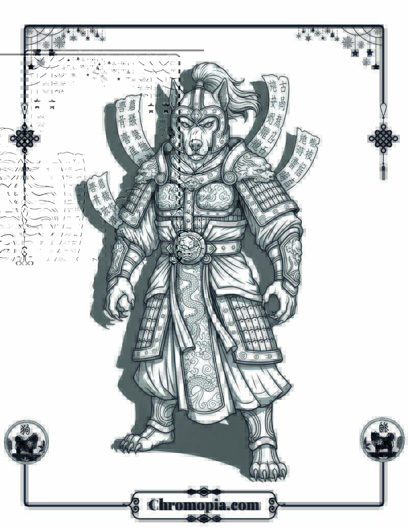 Panhu, the Heroic Dog-Warrior Coloring Page