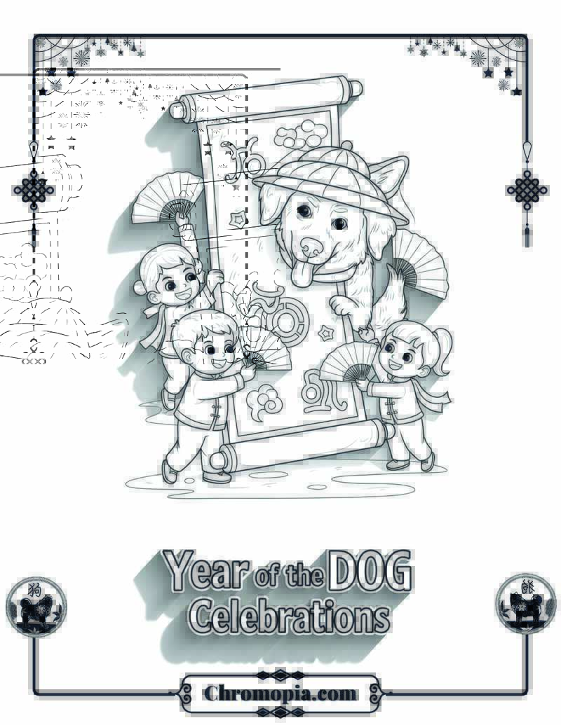 Cheeky Zodiac Dog Hide and Seek Coloring Page