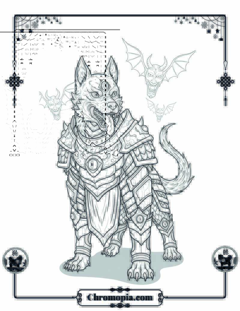 Erlang Shen’s Three-Eyed Dog Companion Coloring Page