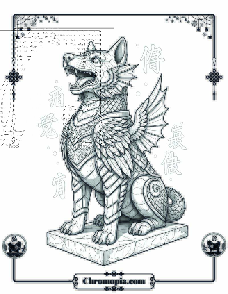Celestial Gatekeeper Dog Statue Coloring Page