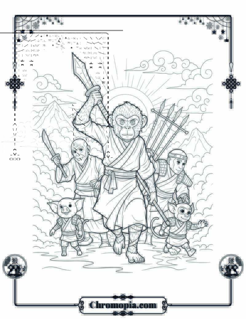 Journey Begins Monkey and Companions Coloring Page