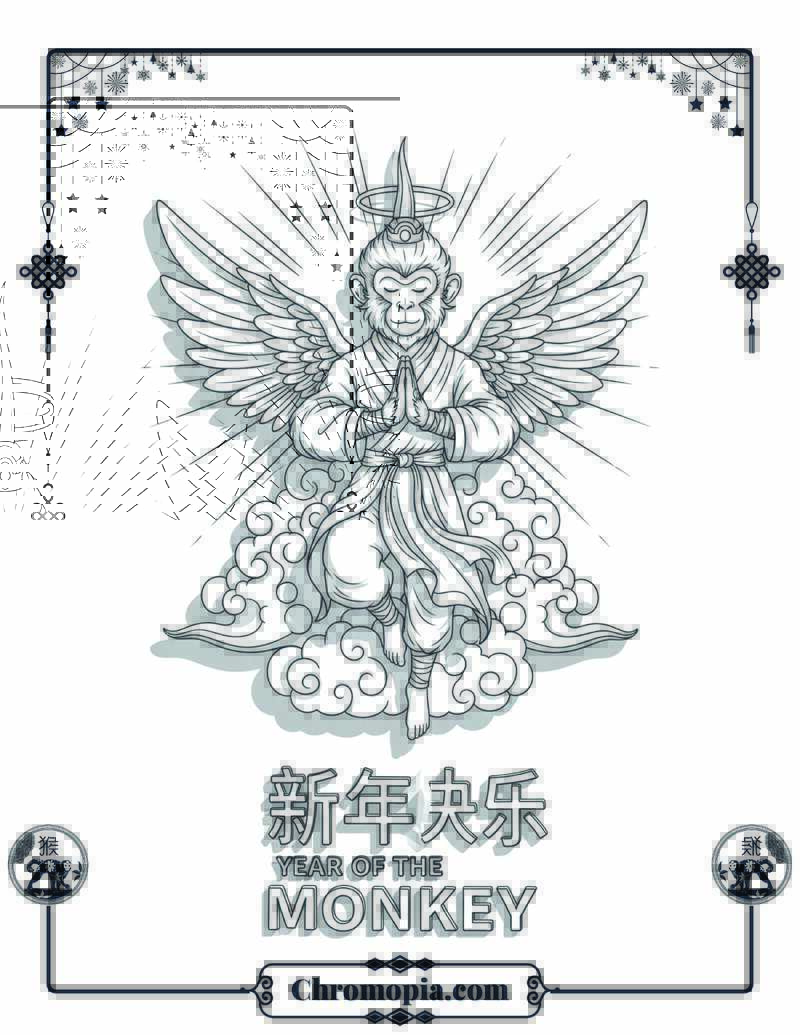 Monkey King’s Celestial Redemption Coloring Page