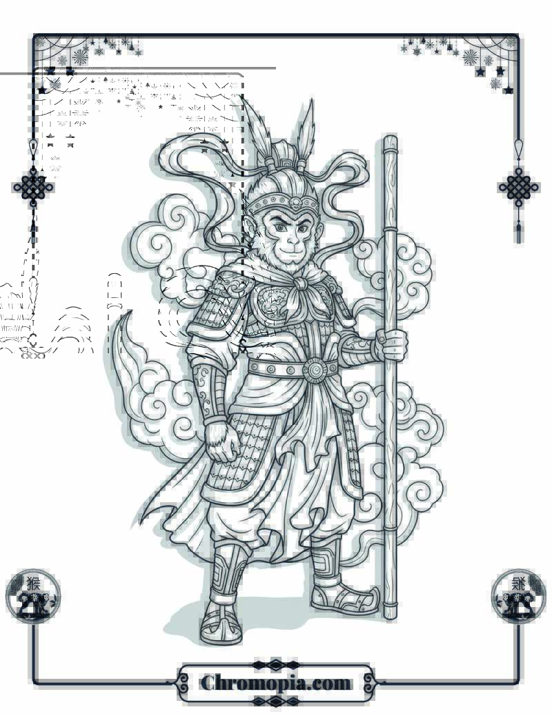 Monkey King’s Mischievous Smile Coloring Sheet