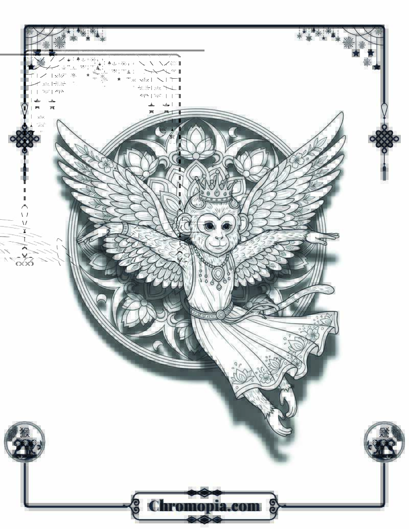 Flight of the Mandala Monkey Coloring Page