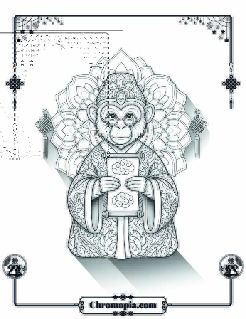 Mystic Monkey Mandala Healer Coloring Sheet