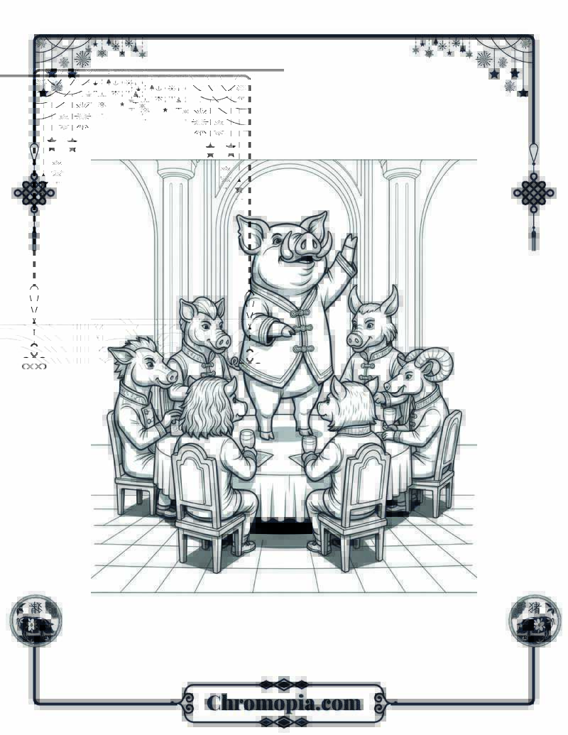 Pig Challenge at the Zodiac Council Coloring Page