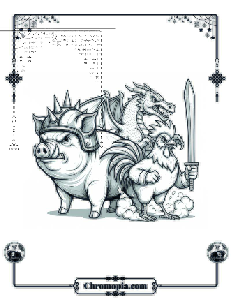 Pig Mean-Mugging Zodiac Team Challenge Coloring Page