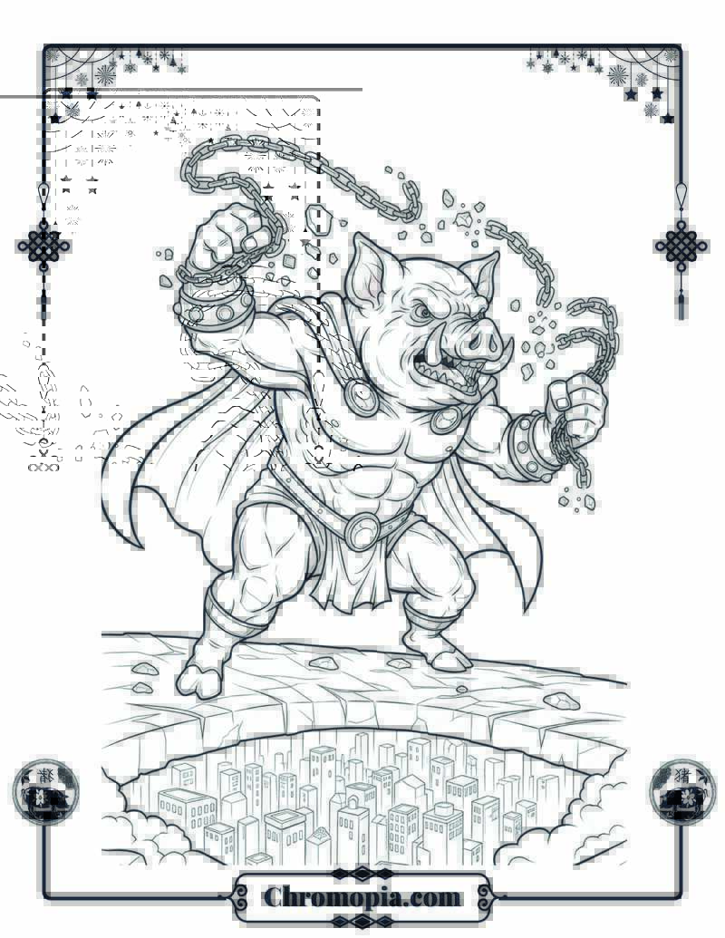 Legendary Pig Breaking Chains of Fate Coloring Sheet