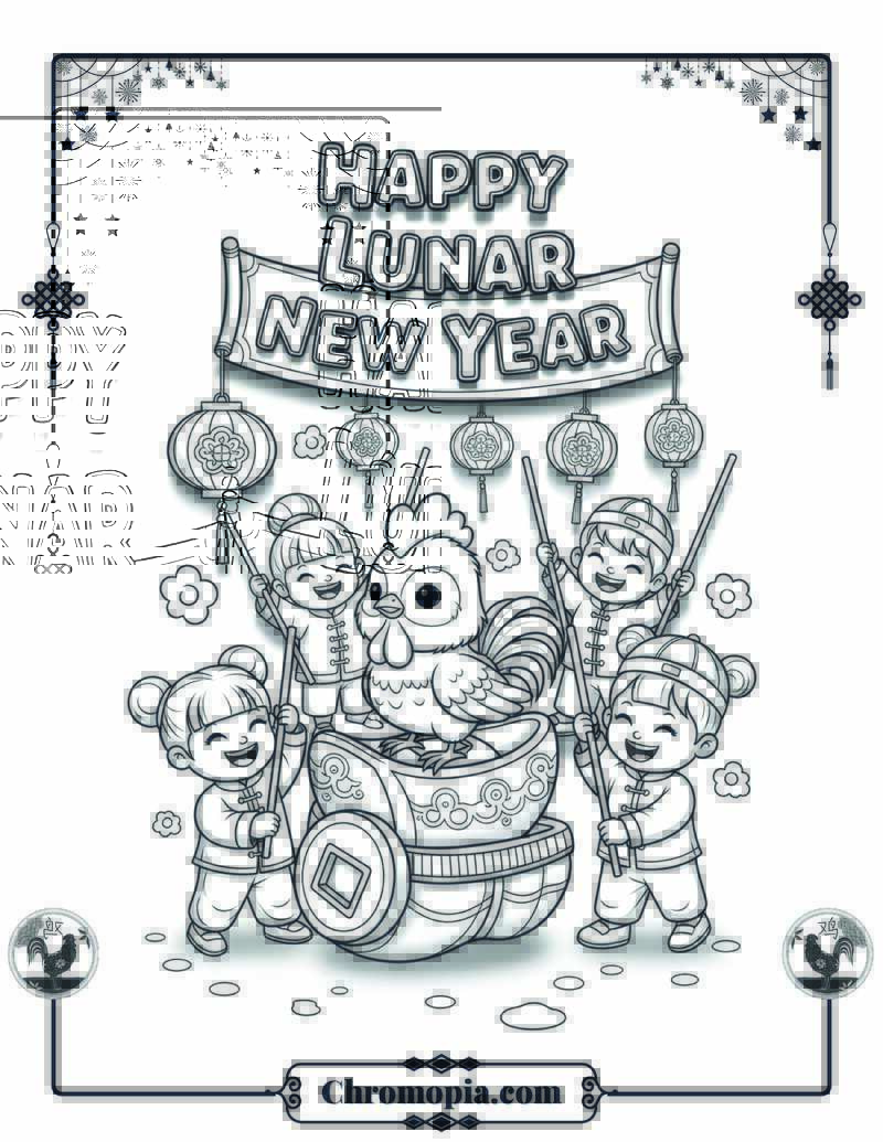 Little Rooster’s Lunar New Year Parade Coloring Page