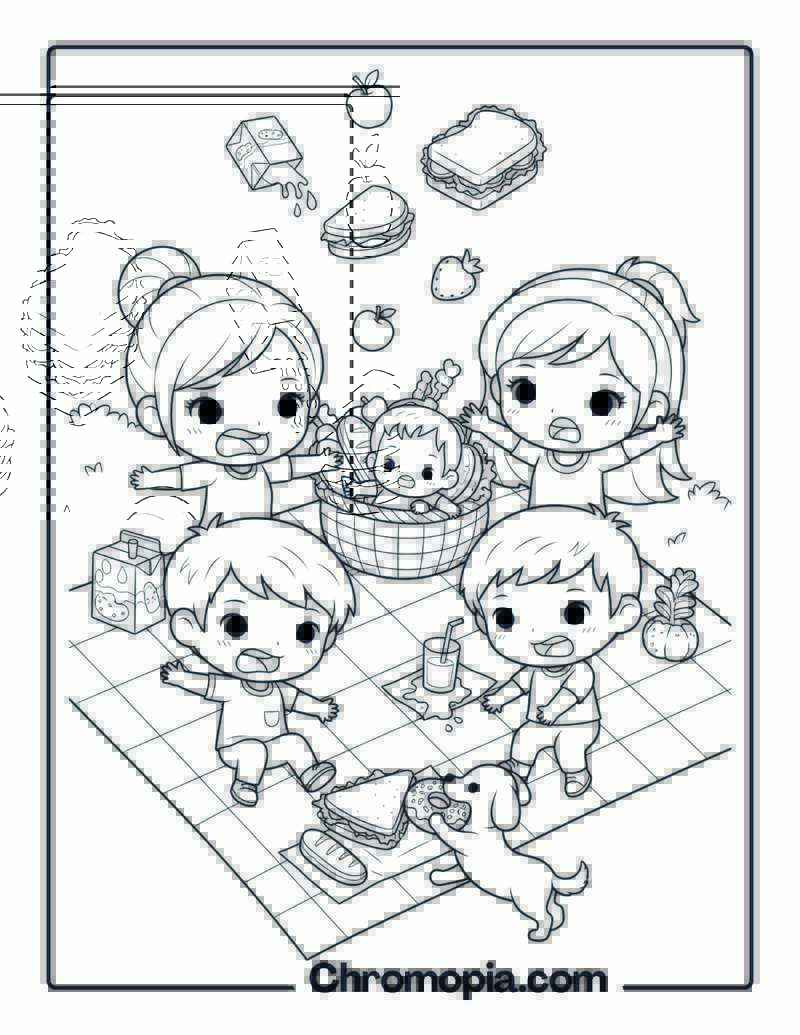 Chibi Family Picnic Fun coloring page