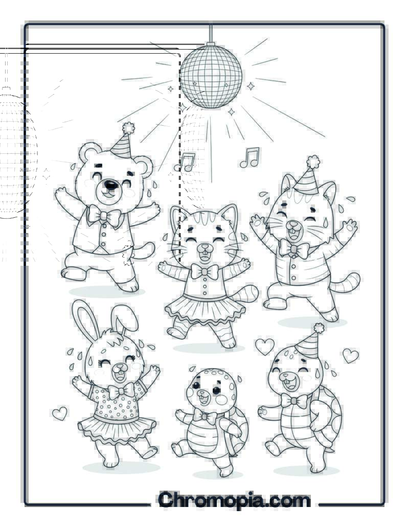 Cute Animal Family Dance coloring page