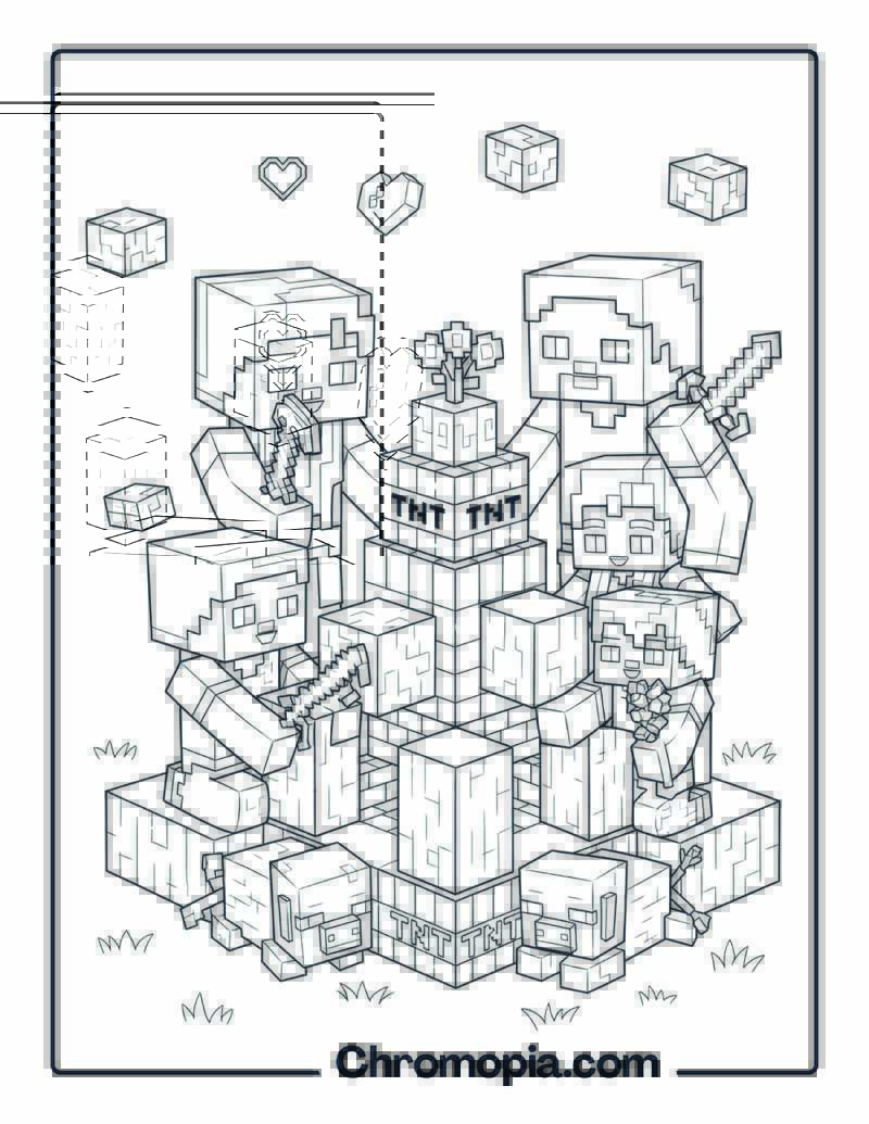 Minecraft Family House Build coloring page