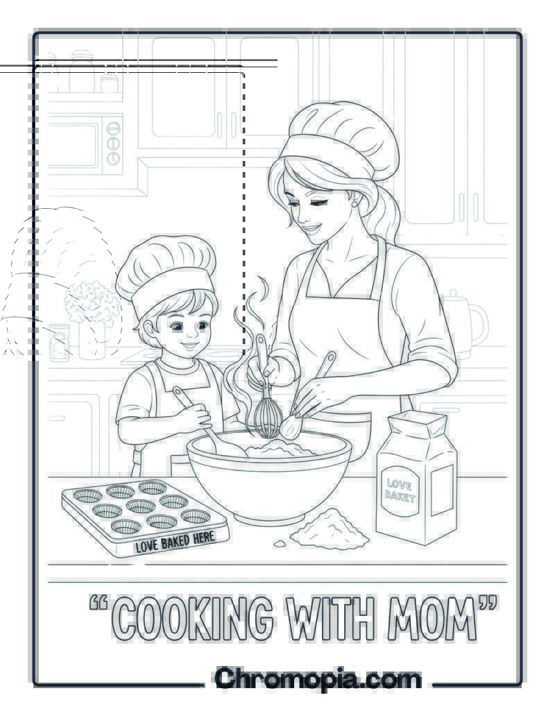 Cooking With Mom coloring page