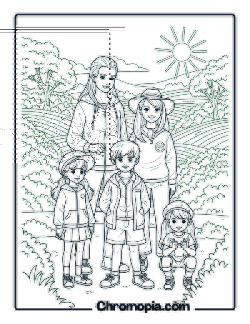 Family Picnic in the Park coloring page