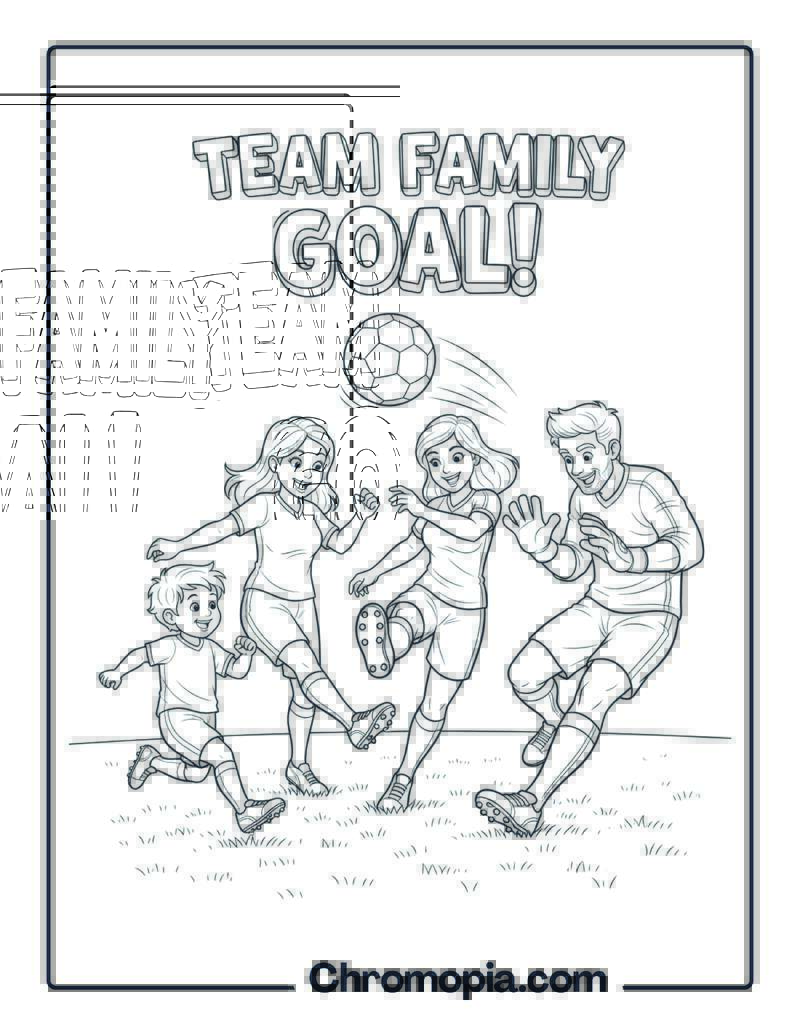 Family Playing Soccer Together coloring page