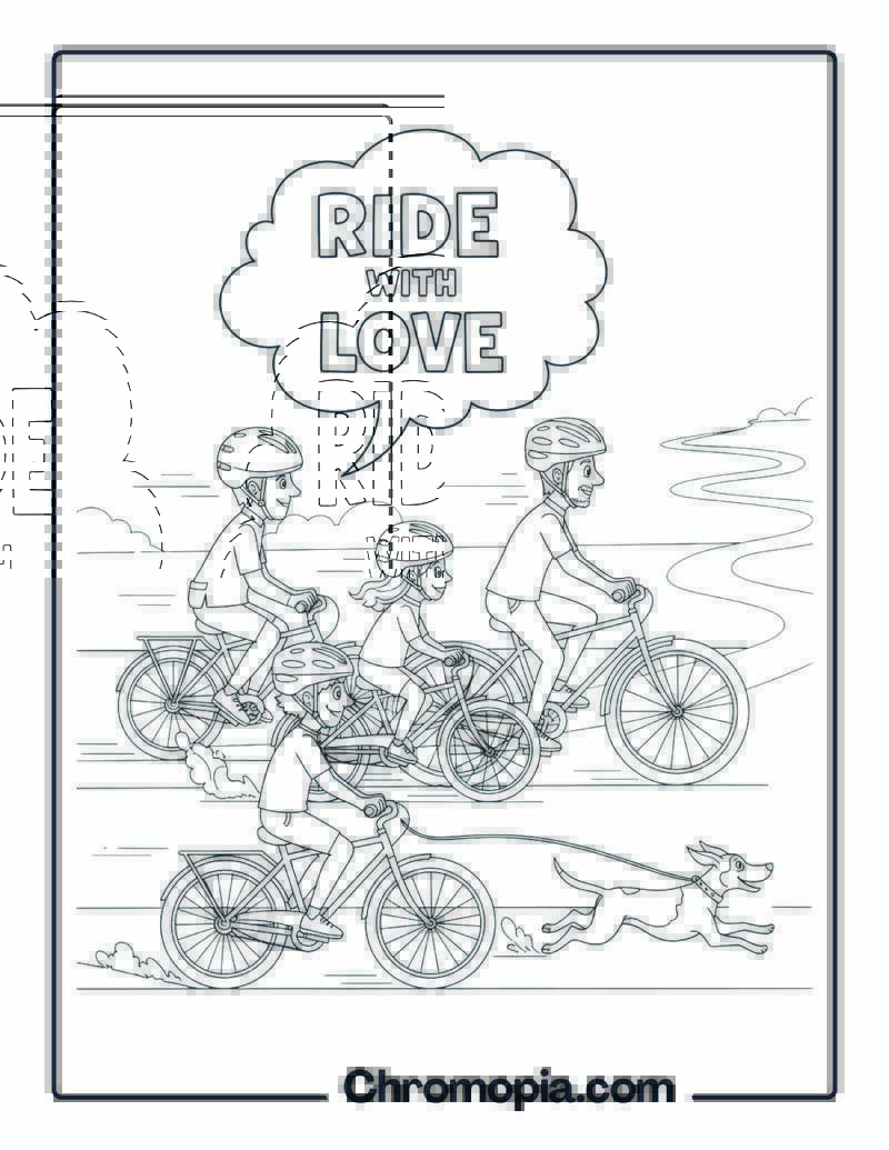 Family Rides Bicycles Together coloring page