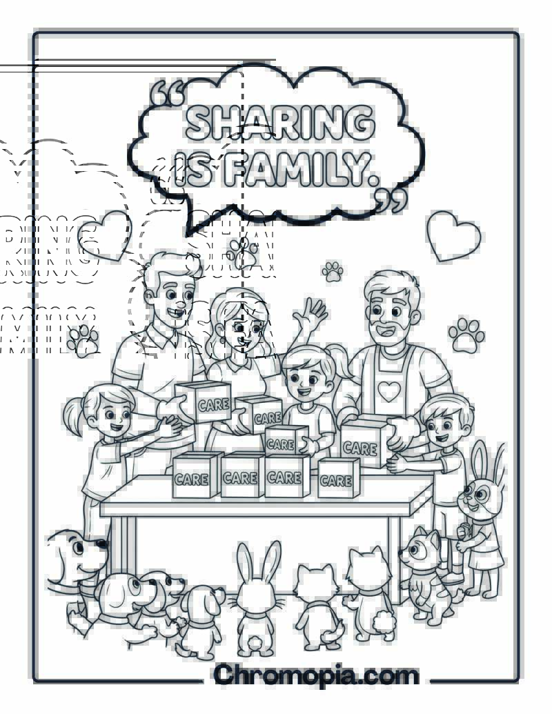 Family Volunteers Together coloring page
