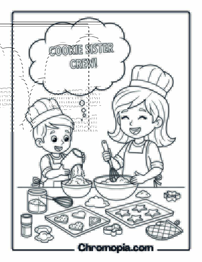 Helping Sister Bake Cookies coloring page