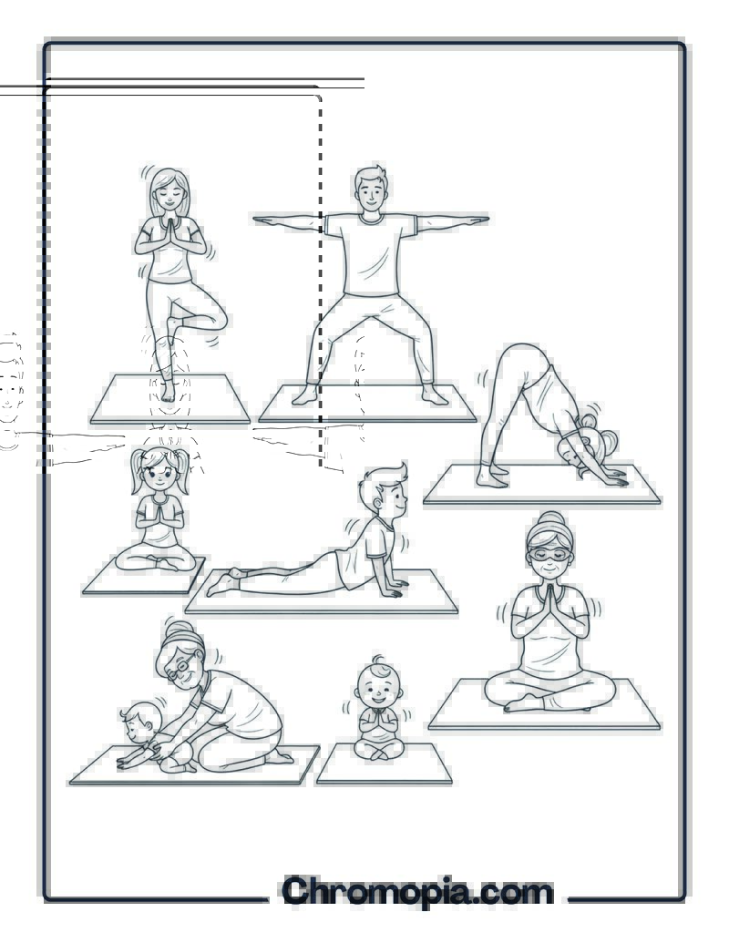 Family Yoga Poses Coloring Page (No Text)