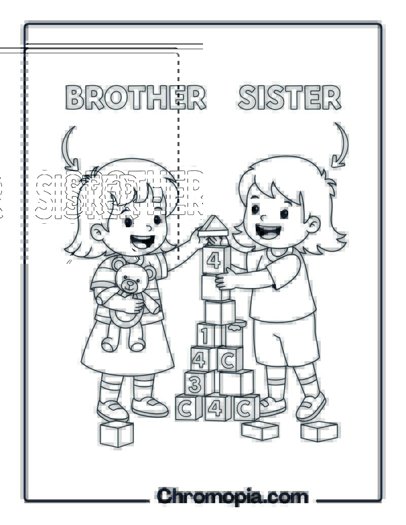 Siblings Playing Together coloring page
