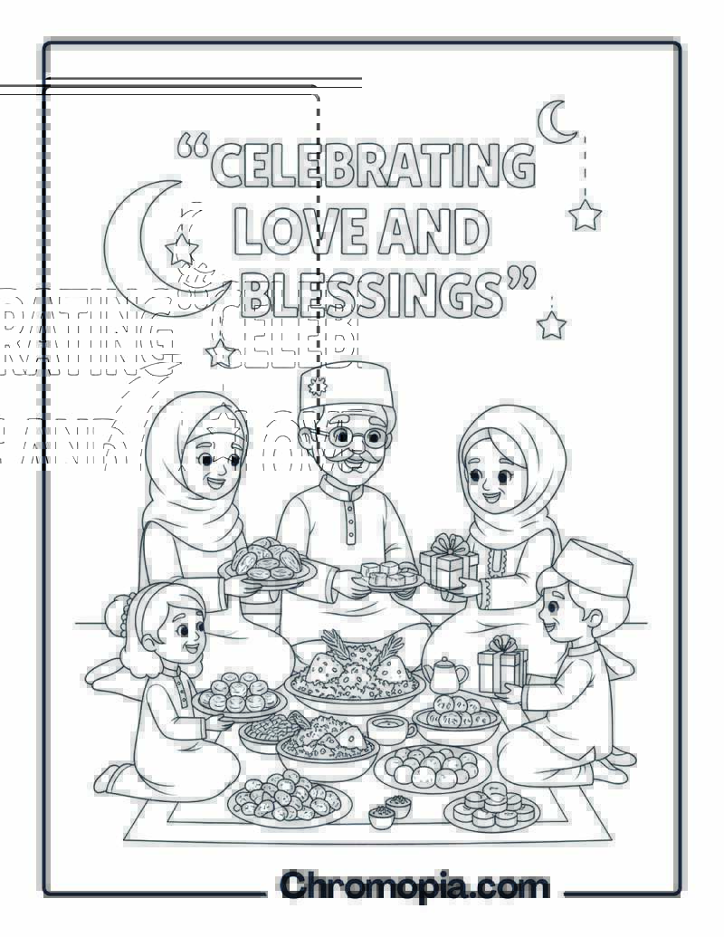 Eid Family Feast Gathering coloring page