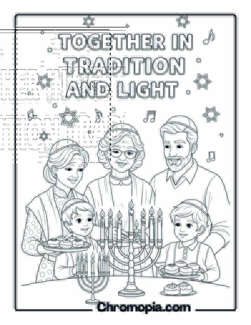 Hanukkah Family Candle Lighting coloring page