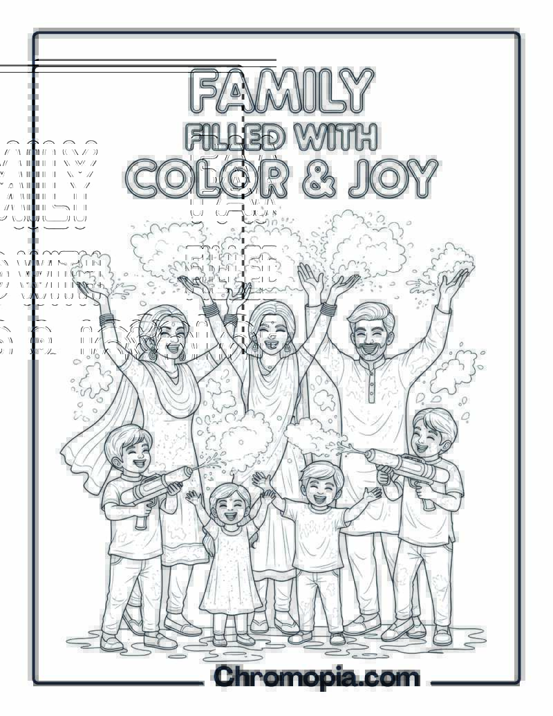 Holi Family Color Splash coloring page