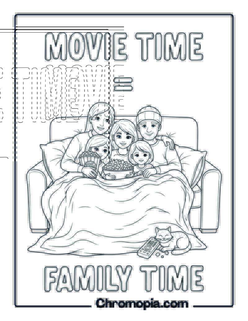 Movie Night Family Snuggle coloring page