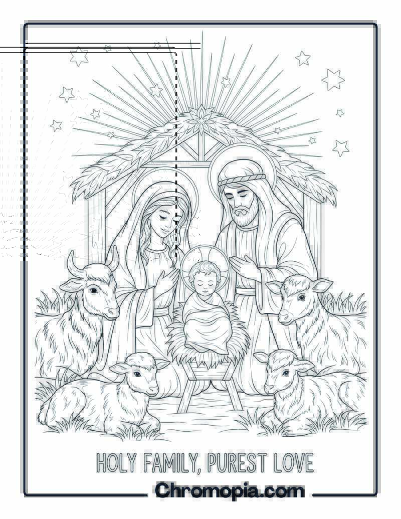 Nativity Holy Family Scene coloring page
