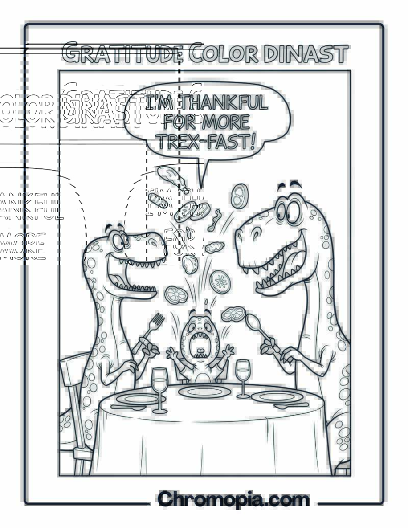 Gratitude Color Page with Funny Dinosaurs